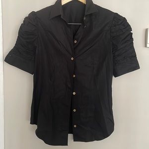 YSL black blouse with gold buttons